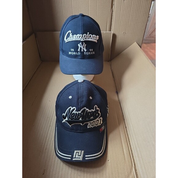 NY Yankees Champions 1999 & New York 2001 Baseball Caps Hat Bundle - Picture 1 of 13